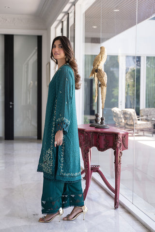 SS24DA-2404 GREEN 2PCS  EMBROIDERED KURTA WITH TROUSER