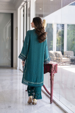 SS24DA-2404 GREEN 2PCS  EMBROIDERED KURTA WITH TROUSER