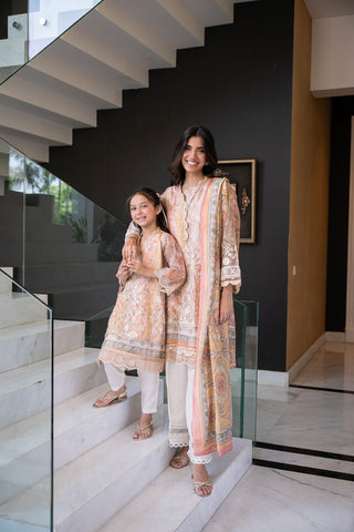 SS24DA-2434 PEACH 2PCS  EMBROIDERED KURTA WITH TROUSER