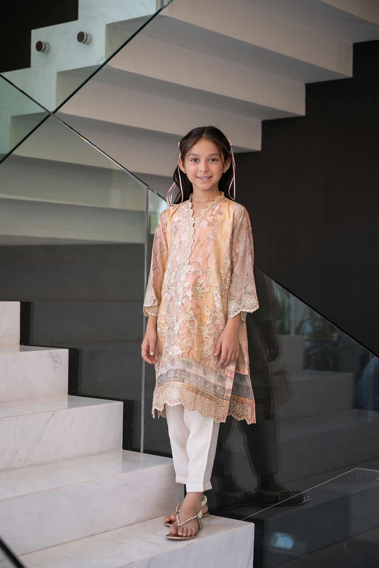 Dhanak Youth 10-11 Years Old Sophisticated Embroidery shops w Gold Tassels Eid Dress