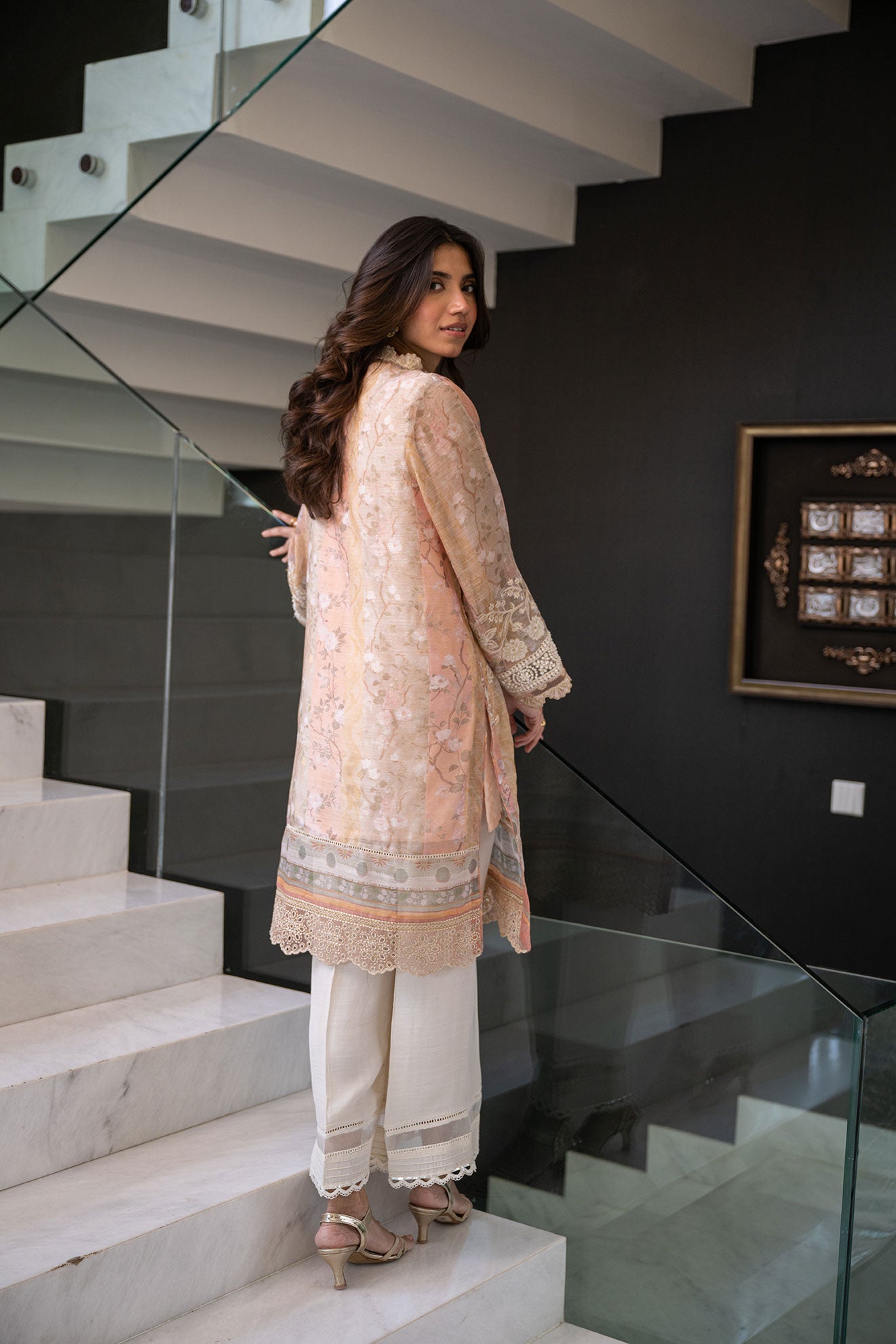 SS24DA-2434 PEACH 2PCS  EMBROIDERED KURTA WITH TROUSER