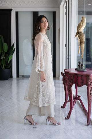 SS24DA-2432 OFF WHITE 2PCS  EMBROIDERED KURTA WITH TROUSER