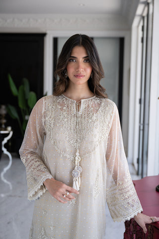 SS24DA-2432 OFF WHITE 2PCS  EMBROIDERED KURTA WITH TROUSER