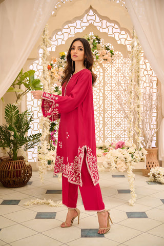 DA-2166 PINK 2PCS  EMBROIDERED KURTA WITH TROUSER