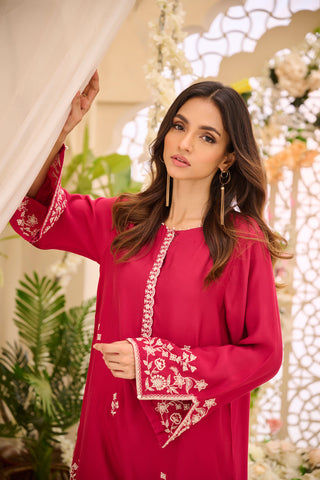 DA-2166 PINK 2PCS  EMBROIDERED KURTA WITH TROUSER