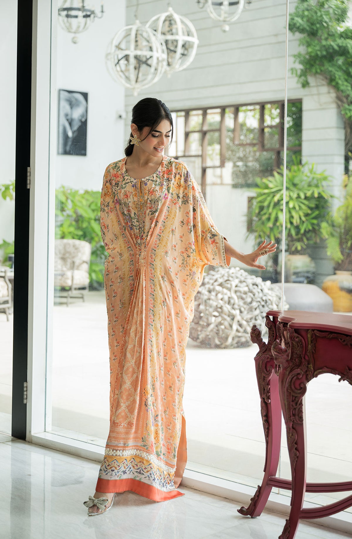 SS24DA-1888 ORANGE HAND EMBELLISHED KAFTAN