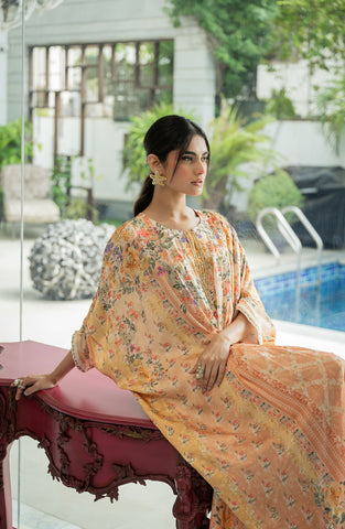 SS24DA-1888 ORANGE HAND EMBELLISHED KAFTAN