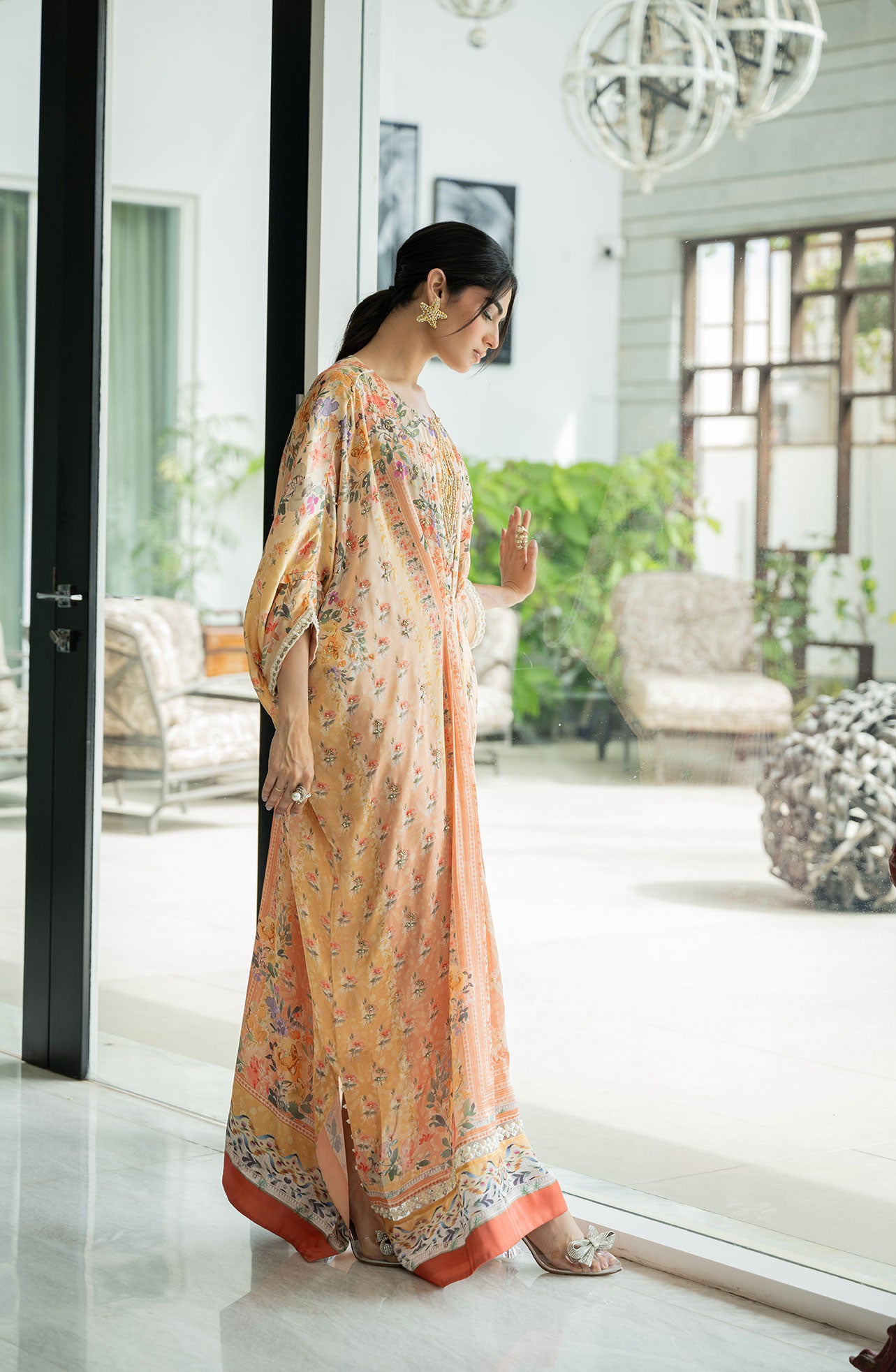 SS24DA-1888 ORANGE HAND EMBELLISHED KAFTAN