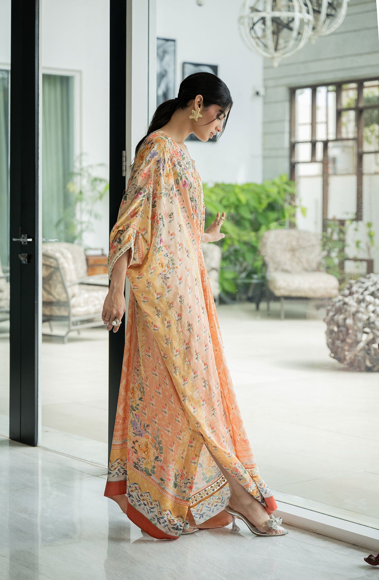 SS24DA-1888 ORANGE HAND EMBELLISHED KAFTAN