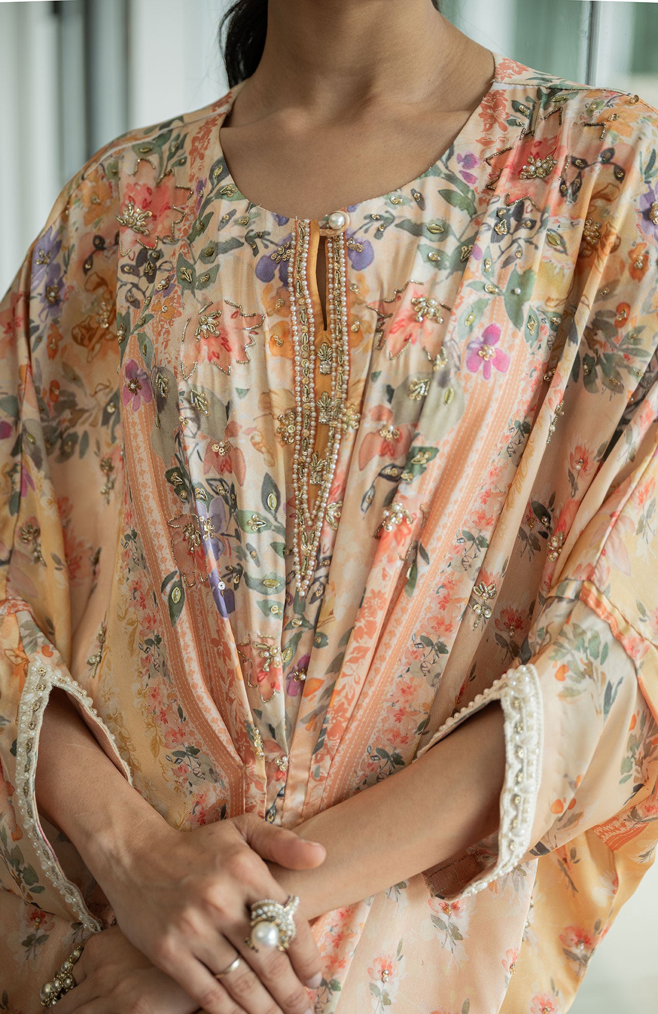 SS24DA-1888 ORANGE HAND EMBELLISHED KAFTAN