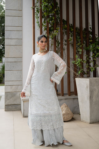 SS24DA-2413   GREY  2PCS  EMBROIDERED KURTA WITH TROUSER