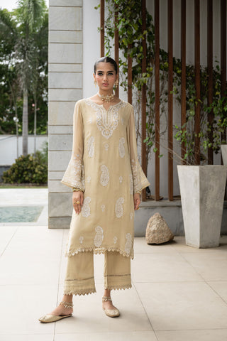 SS24DA-2412   BEIGE  2PCS  EMBROIDERED KURTA WITH TROUSER