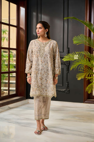 DC-2281 GREY 2PCS  EMBROIDERED KURTA WITH TROUSER