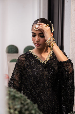 SS24DA-2414 BLACK EMBROIDERED KAFTAN