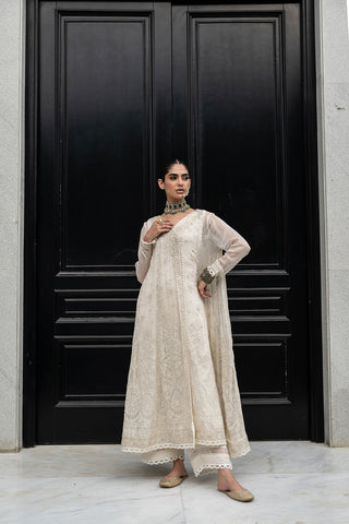 SS24DA-2417   OFF WHITE  2PCS  EMBROIDERED KURTA WITH TROUSER