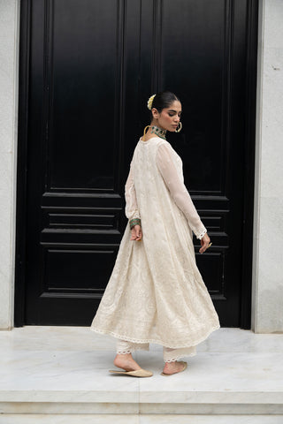 SS24DA-2417   OFF WHITE  2PCS  EMBROIDERED KURTA WITH TROUSER