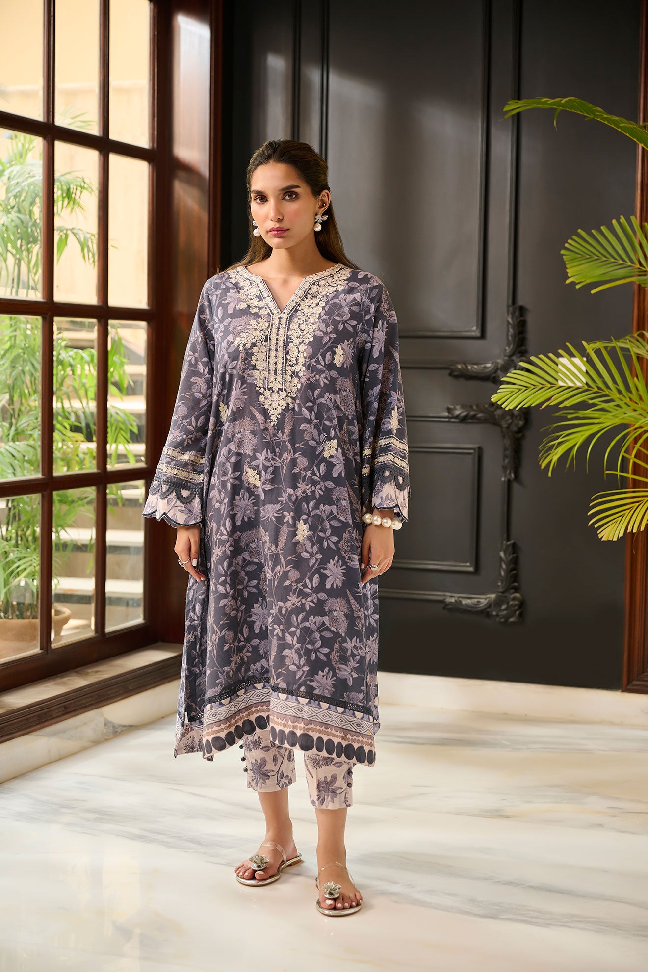 DC-2284 BLUE 2PCS  EMBROIDERED KURTA WITH TROUSER