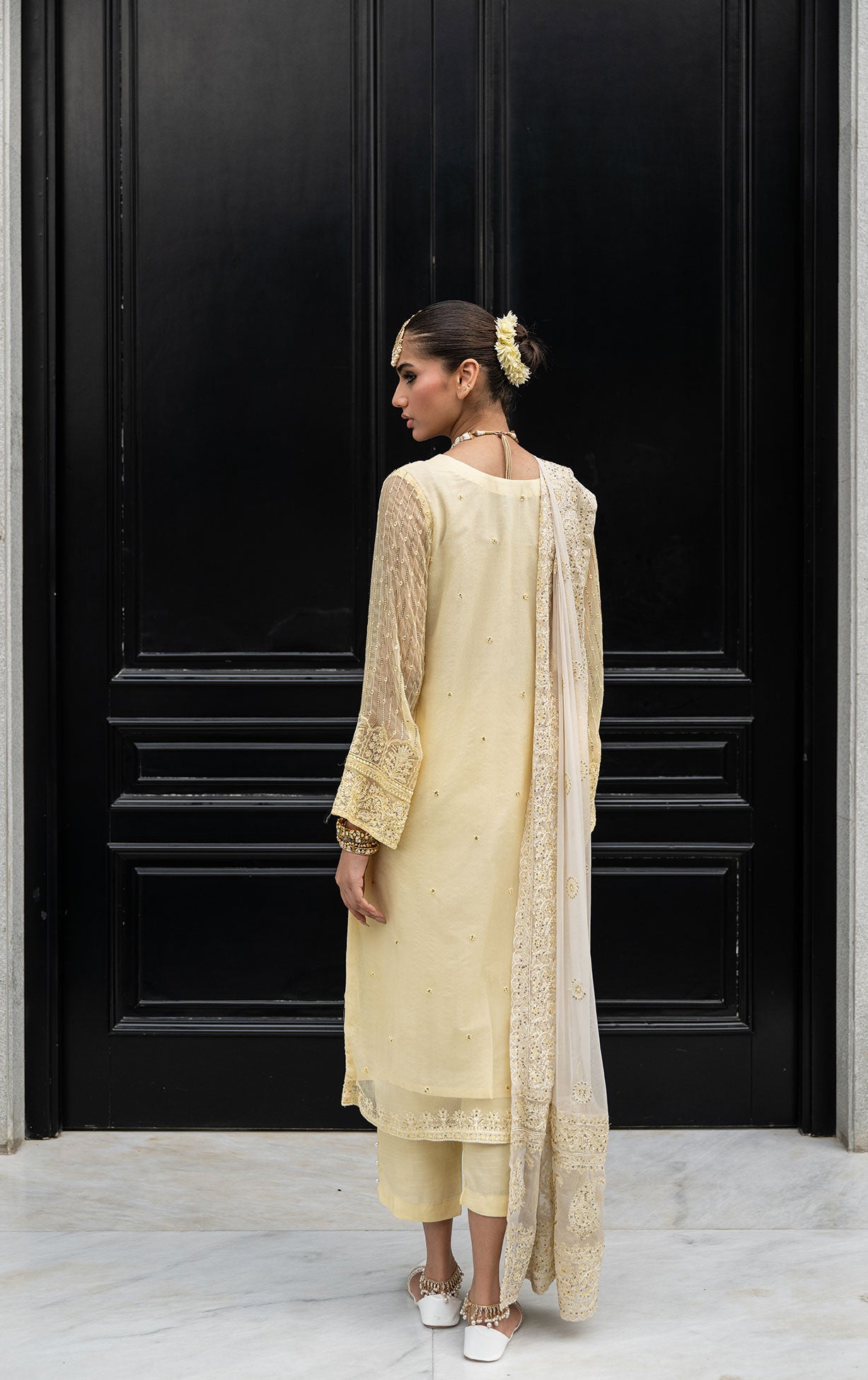 SS24DA-2411   LEMON YELLOW  2PCS  EMBROIDERED KURTA WITH TROUSER