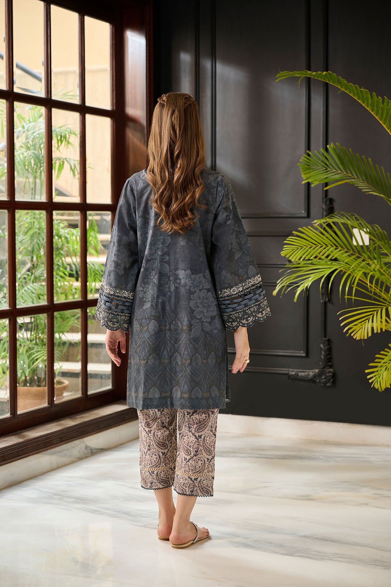 DC-2283 BLUE 2PCS  EMBROIDERED KURTA WITH TROUSER