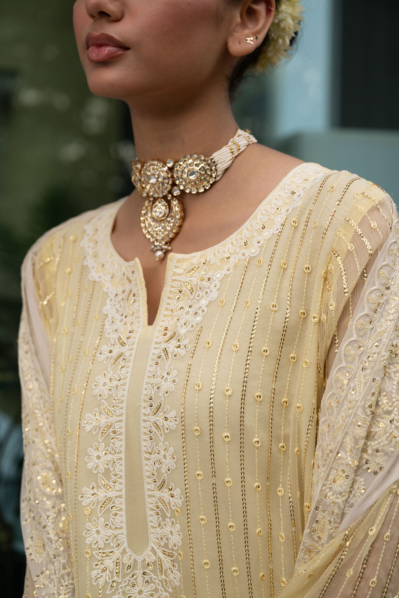 SS24DA-2411   LEMON YELLOW  2PCS  EMBROIDERED KURTA WITH TROUSER