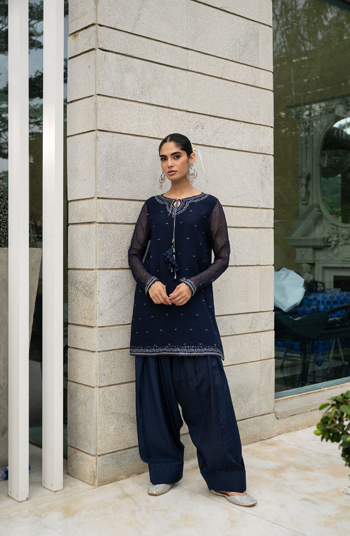 SS24DA-2416   NAVY BLUE  2PCS  EMBROIDERED KURTA WITH SHALWAR