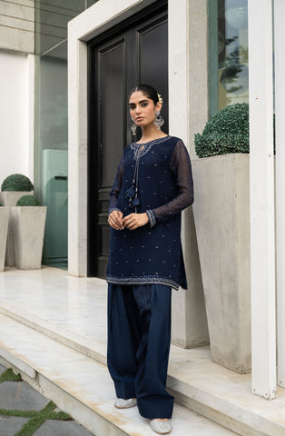 SS24DA-2416   NAVY BLUE  2PCS  EMBROIDERED KURTA WITH SHALWAR