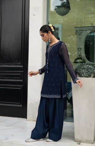 SS24DA-2416   NAVY BLUE  2PCS  EMBROIDERED KURTA WITH SHALWAR