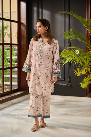 DC-2285 BEIGE 2PCS  EMBROIDERED KURTA WITH TROUSER