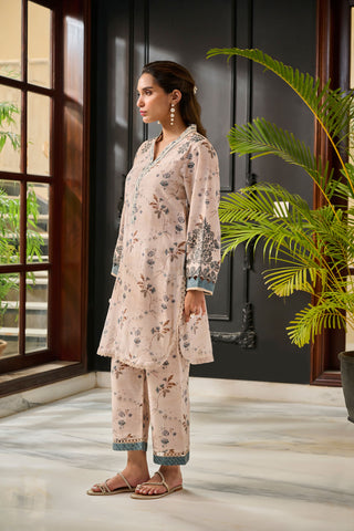 DC-2285 BEIGE 2PCS  EMBROIDERED KURTA WITH TROUSER