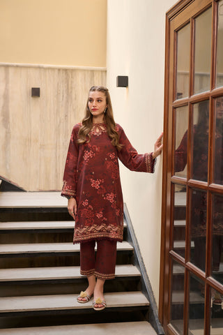 DC-2279 MAROON 2PCS  EMBROIDERED KURTA WITH TROUSER