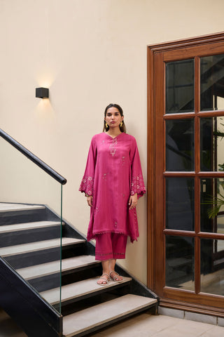 DC-2291 PINK 2PCS  EMBROIDERED KURTA WITH TROUSER