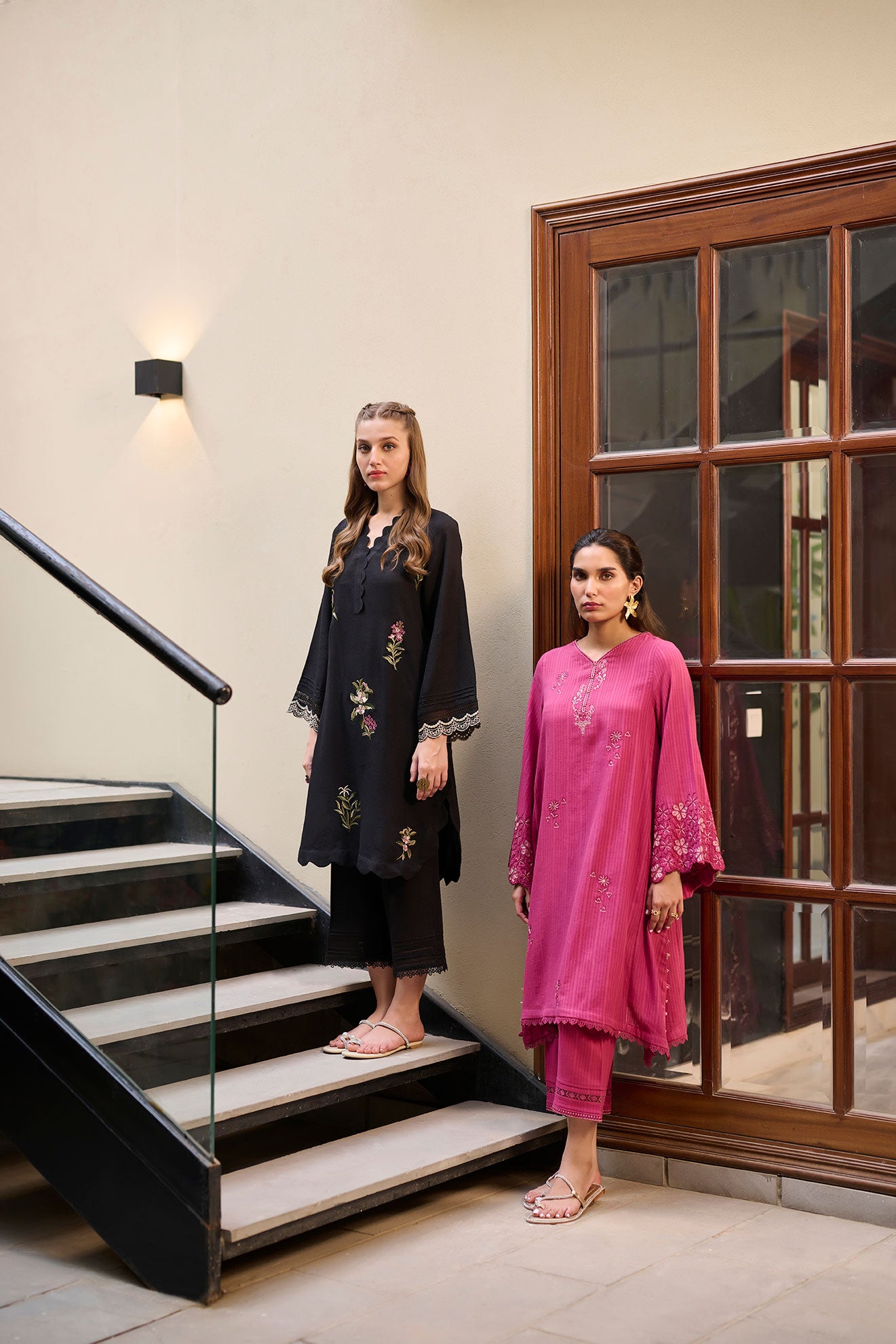 DC-2291 PINK 2PCS  EMBROIDERED KURTA WITH TROUSER