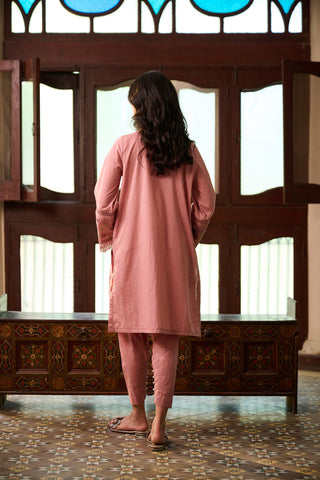 SS24DC-2326 PINK 2PCS  EMBROIDERED KURTA WITH TROUSER