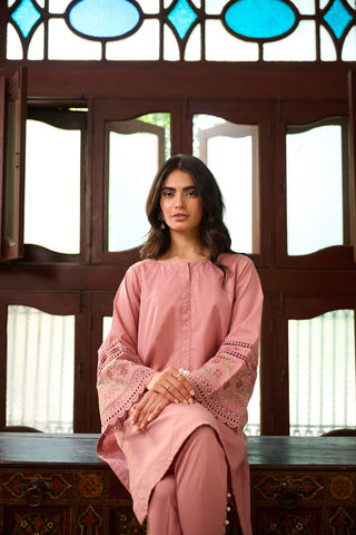 SS24DC-2326 PINK 2PCS  EMBROIDERED KURTA WITH TROUSER