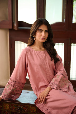 SS24DC-2326 PINK 2PCS  EMBROIDERED KURTA WITH TROUSER