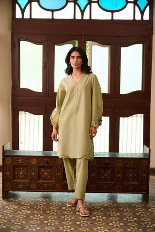 SS24DC-2324 LIGHT GREEN 2PCS  EMBROIDERED KURTA WITH TROUSER