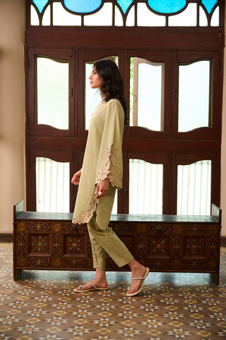 SS24DC-2324 LIGHT GREEN 2PCS  EMBROIDERED KURTA WITH TROUSER