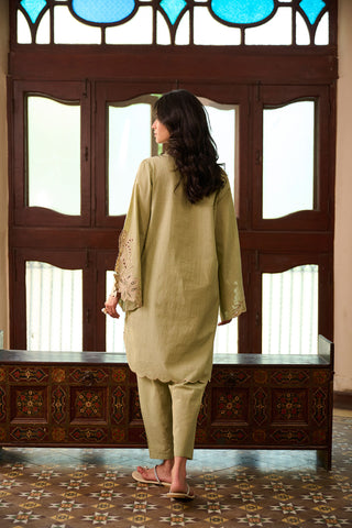 SS24DC-2324 LIGHT GREEN 2PCS  EMBROIDERED KURTA WITH TROUSER