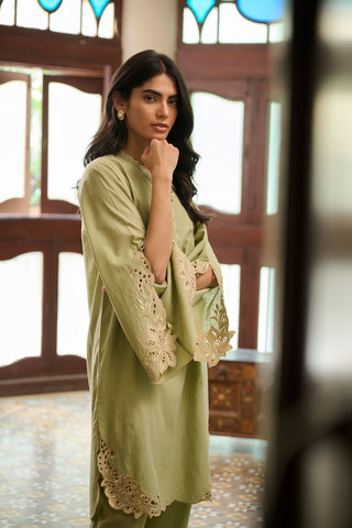 SS24DC-2324 LIGHT GREEN 2PCS  EMBROIDERED KURTA WITH TROUSER