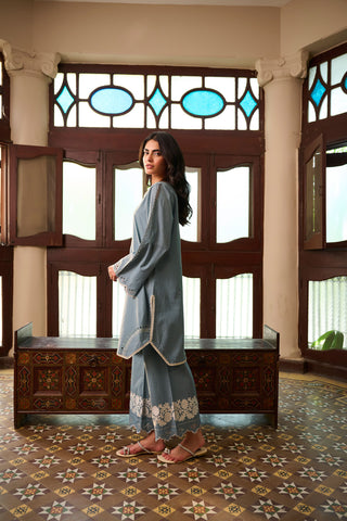 SS24DC-2322 BLUE 2PCS  EMBROIDERED KURTA WITH TROUSER