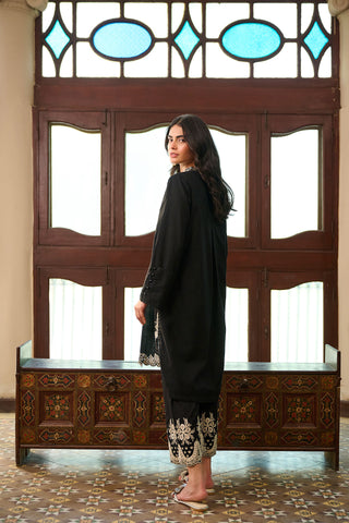 SS24DC-2327 BLACK 2PCS  EMBROIDERED KURTA WITH TROUSER