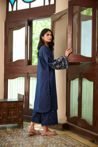 SS24DC-2328 NAVY BLUE 2PCS  EMBROIDERED KURTA WITH TROUSER