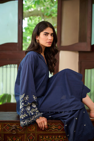 SS24DC-2328 NAVY BLUE 2PCS  EMBROIDERED KURTA WITH TROUSER