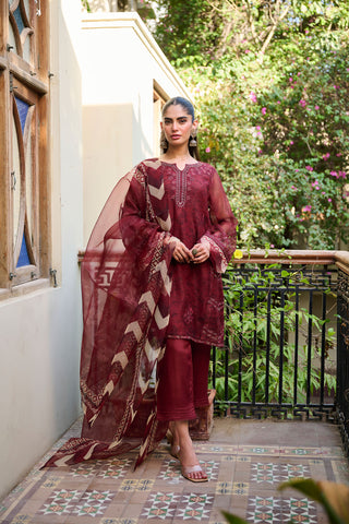 SS24DA-2301 MAROON EMBROIDERED KURTA WITH DUPATTA