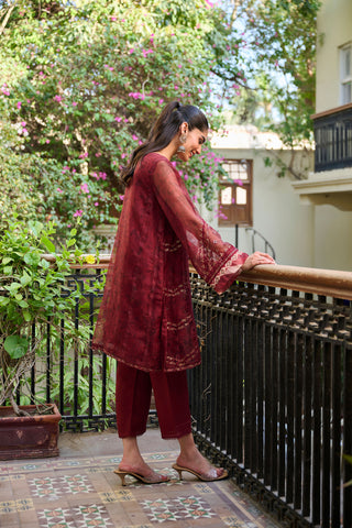 SS24DA-2301 MAROON EMBROIDERED KURTA WITH DUPATTA