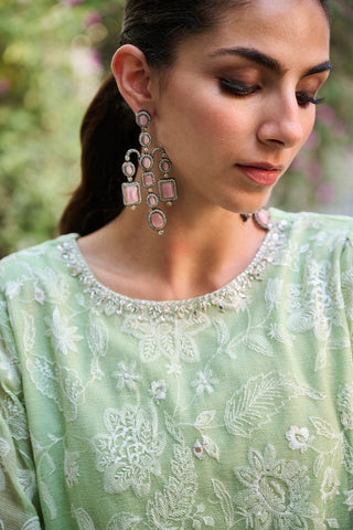 SS24DA-1884 GREEN EMBROIDERED KURTA