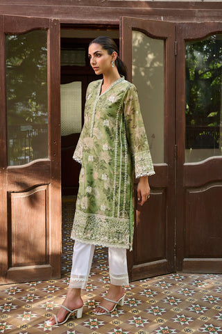 SS24DA-1885 GREEN EMBROIDERED KURTA