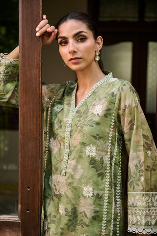 SS24DA-1885 GREEN EMBROIDERED KURTA