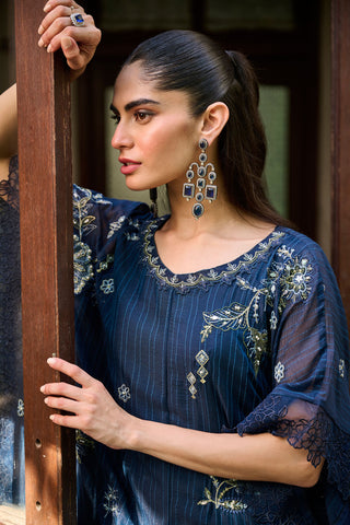 SS24DA-2294 NAVY BLUE 2PCS  EMBROIDERED KURTA WITH TROUSER