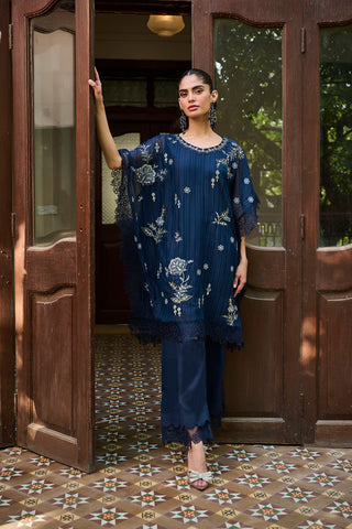 SS24DA-2294 NAVY BLUE 2PCS  EMBROIDERED KURTA WITH TROUSER